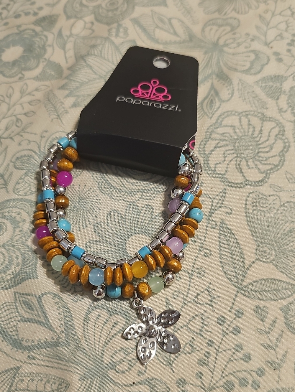 paparazzi Turquoise, Purple, Pink, Yellow Beaded Flower Charm Bracelet